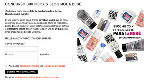 Formulario Birchbox Blogmodabebe